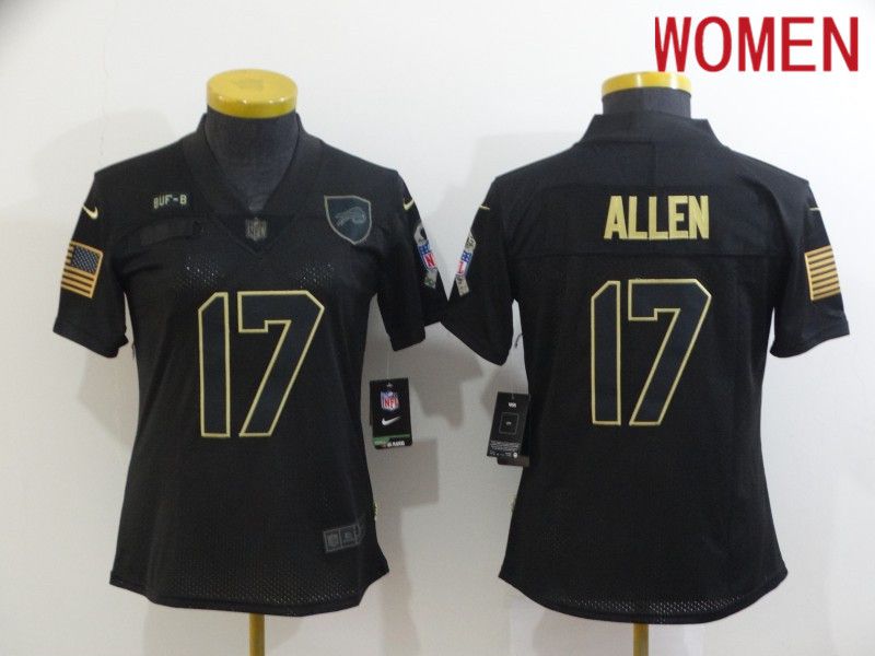 Women Buffalo Bills #17 Allen Black gold lettering 2020 Nike NFL Jersey
